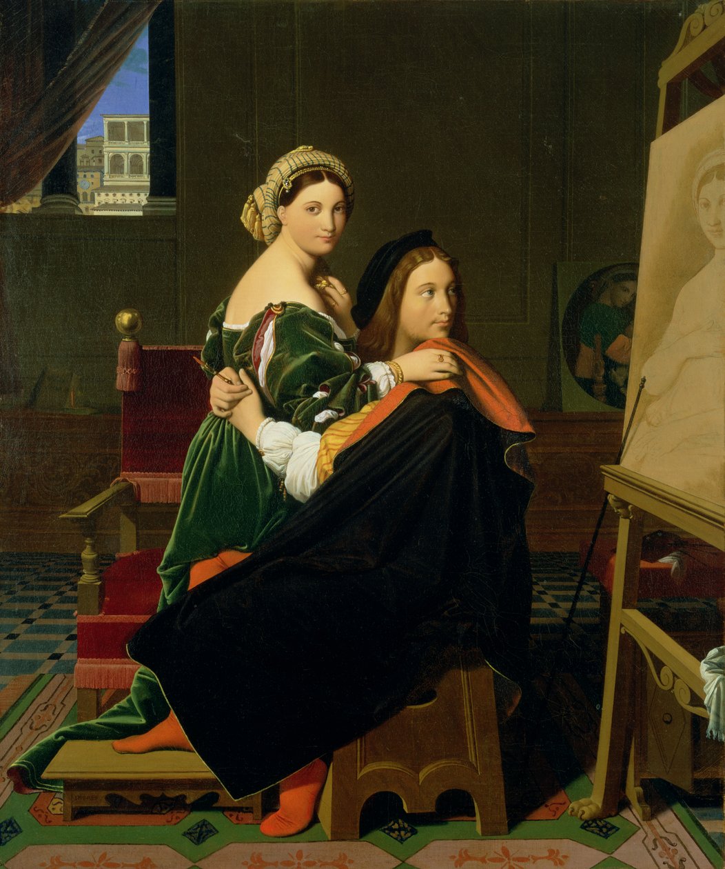 Raphael and the Fornarina, 1814 av Jean Auguste Dominique Ingres