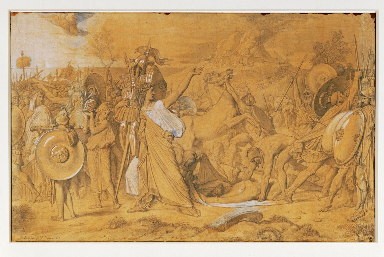 Romulus, erobreren av Akron - Romulus#39; seier over Akron ... av Jean Auguste Dominique Ingres