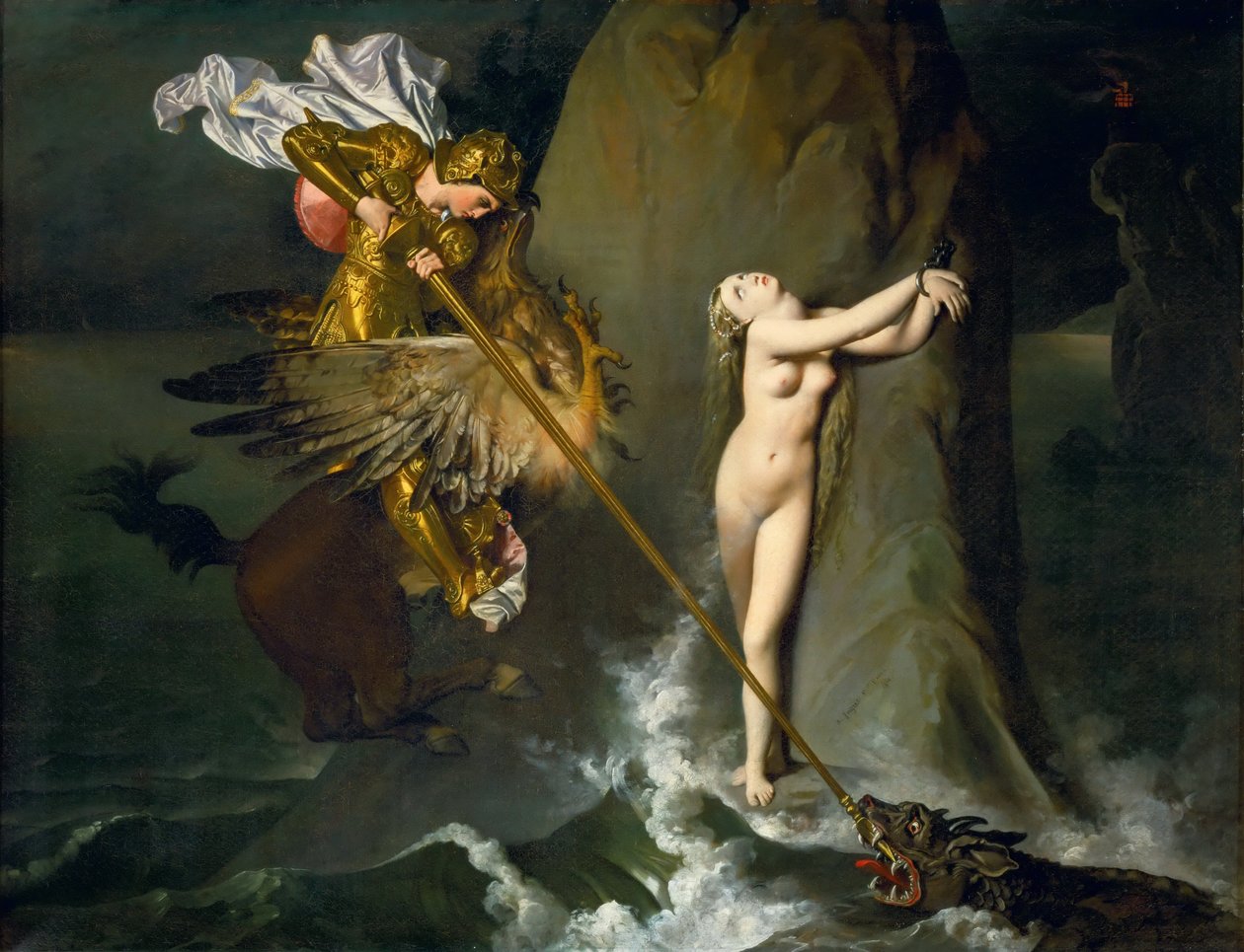Ruggiero redder Angelica av Jean Auguste Dominique Ingres