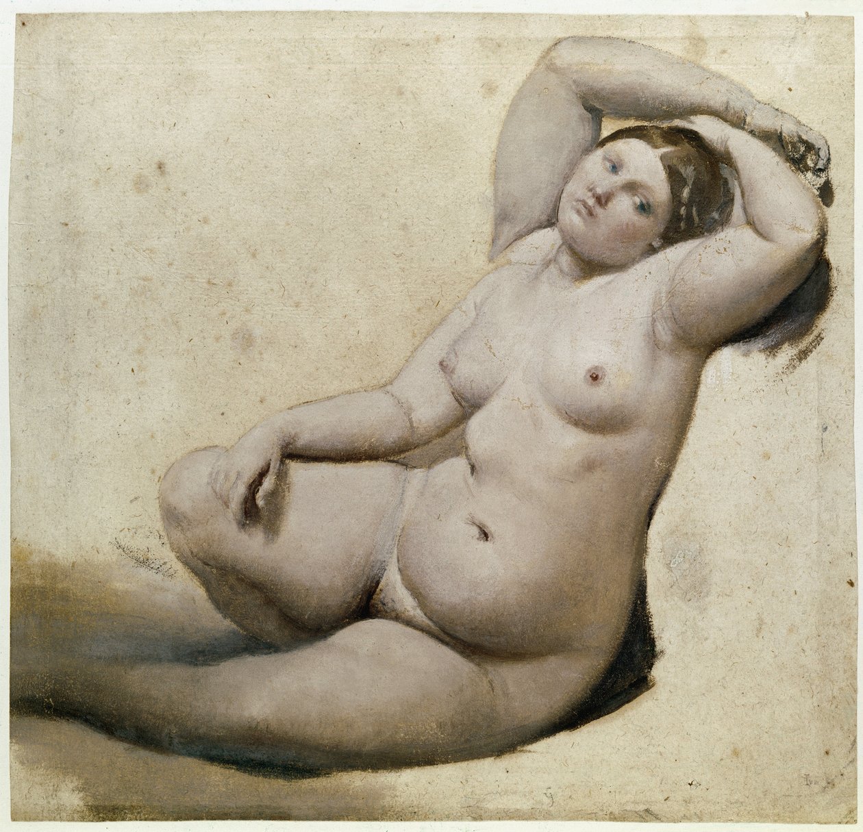 Studie for det tyrkiske badet: Kvinnen med de tre armene - maleri av Jean Auguste Dominique Ingres (1780-1867) olje på papir, 25x26 cm, ca. 1860. Montauban, Musee Ingres av Jean Auguste Dominique Ingres