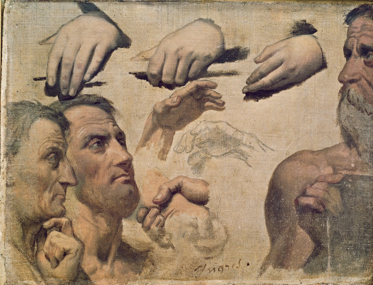 Studie av hoder og hender for apoteosen til Homer av Jean Auguste Dominique Ingres