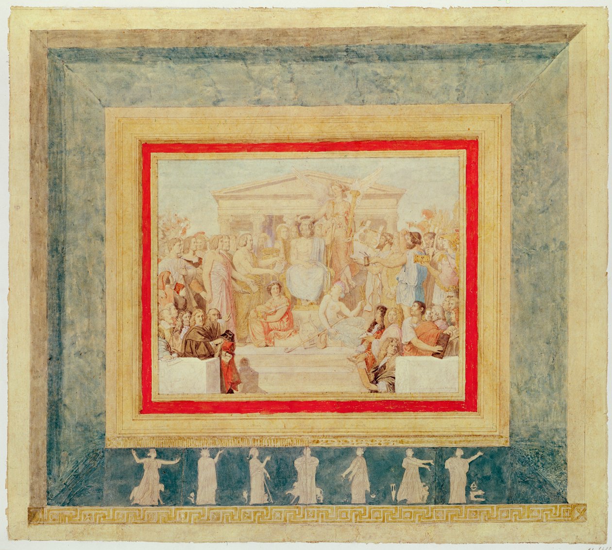 The Apotheosis of Homer, design for taket på Louvre, 1826-27 (penn og blekk og wc på papir) av Jean Auguste Dominique Ingres