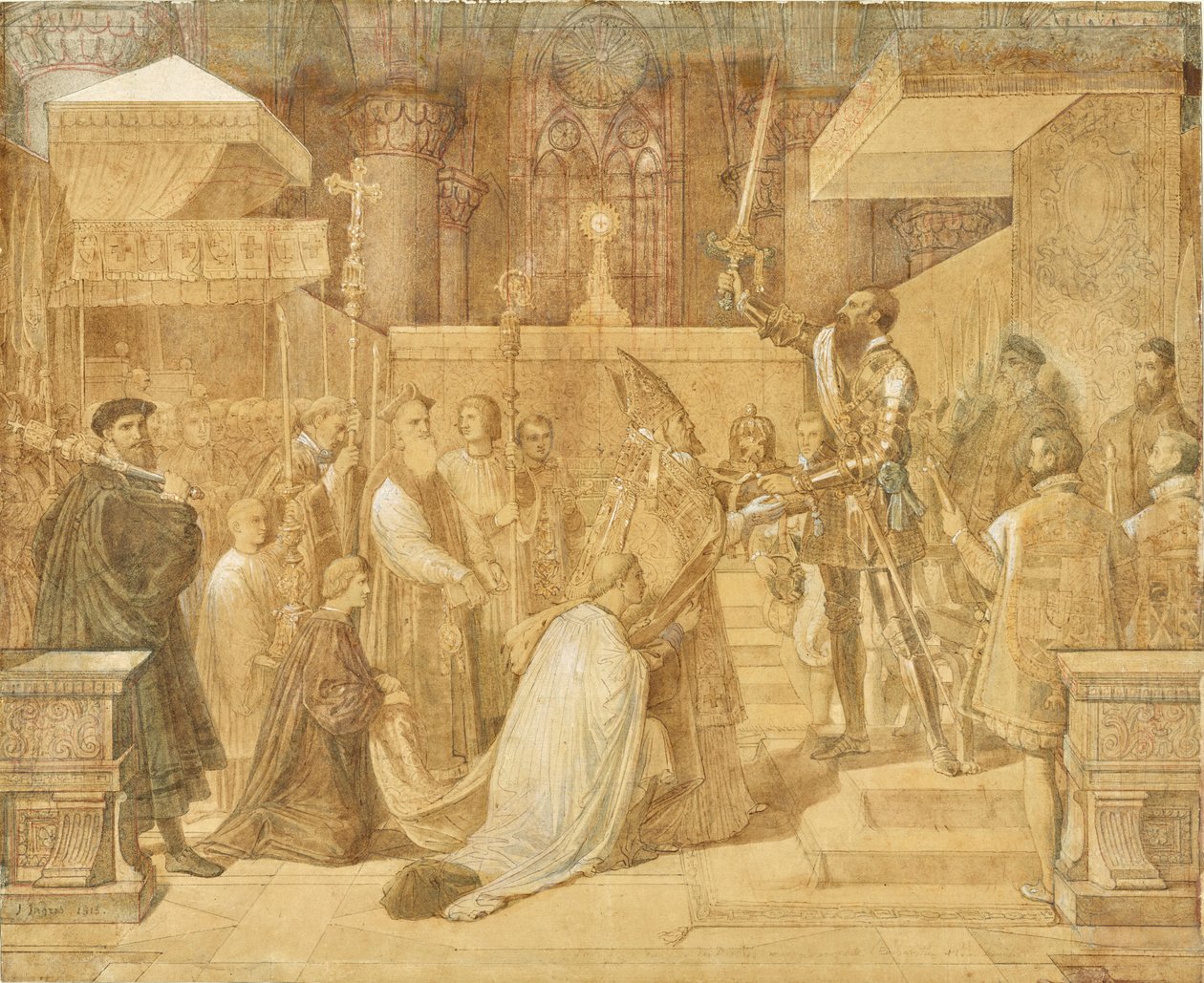 Hertugen av Alba mottar pavens velsignelse i katedralen Sainte-Gudule i Brussel av Jean Auguste Dominique Ingres