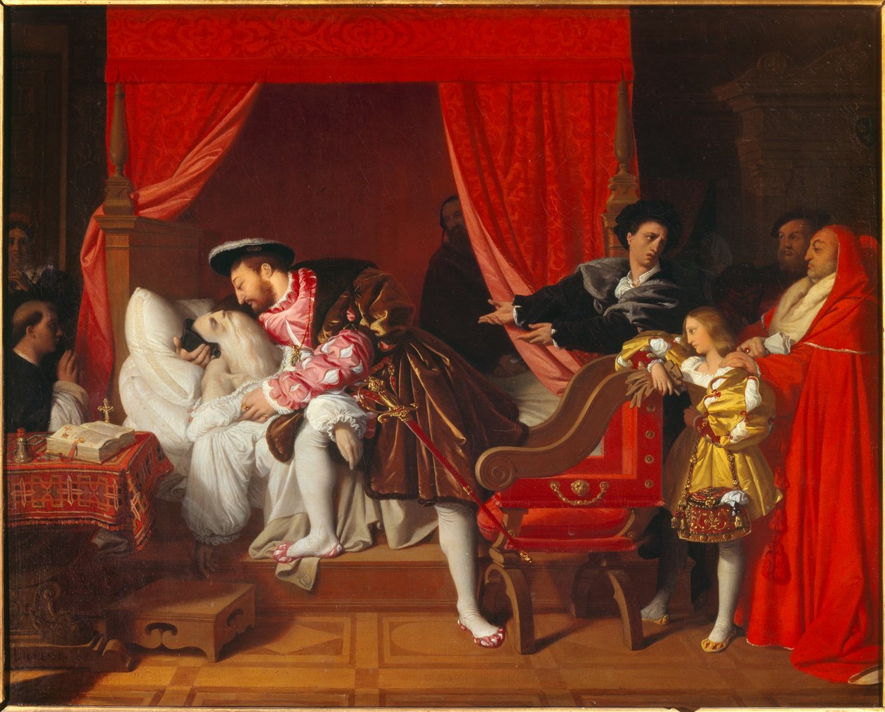 Kongen av Frankrike Francois I (1492-1547) mottar de siste sukkene til Leonard de Vinci ved clos Luce av Jean Auguste Dominique Ingres