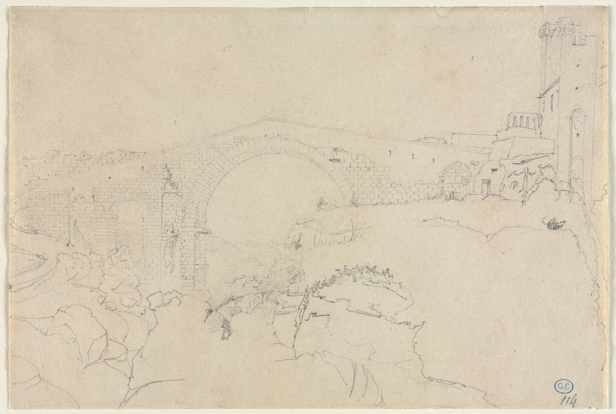 Ponte dellAbbadia ved Vulci, første halvdel av 1800-tallet. av Jean Auguste Dominique Ingres