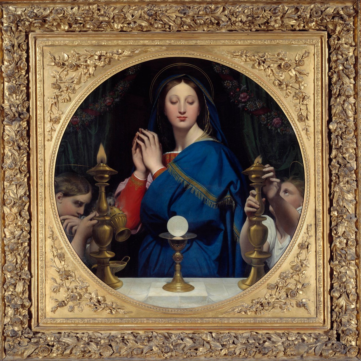 Jomfruen som tilber verten. Maleri av Jean Auguste Dominique Ingres (1780-1867) av Jean Auguste Dominique Ingres