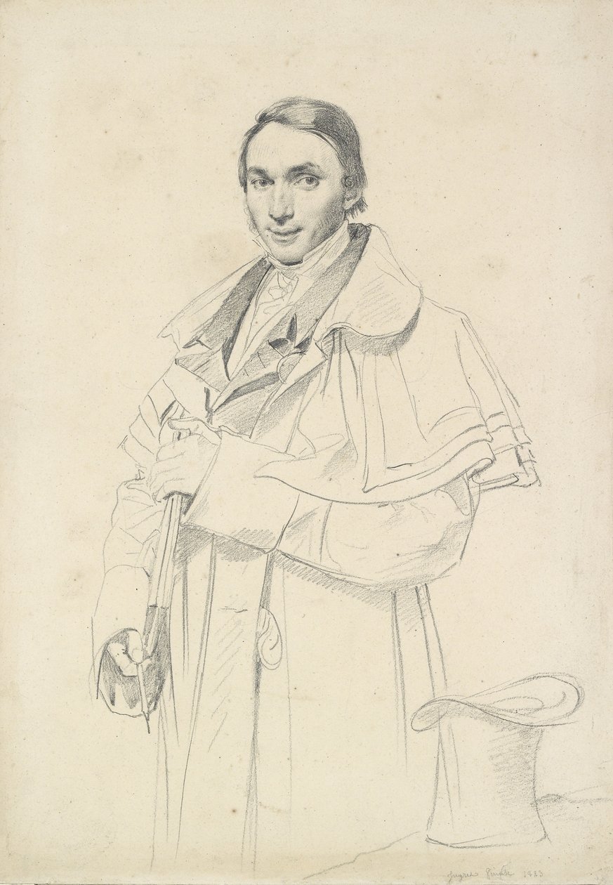 Trekvart-portrett av Jean-Francois-Antoine Forest (grafitt på hvitt vevd papir) av Jean Auguste Dominique Ingres