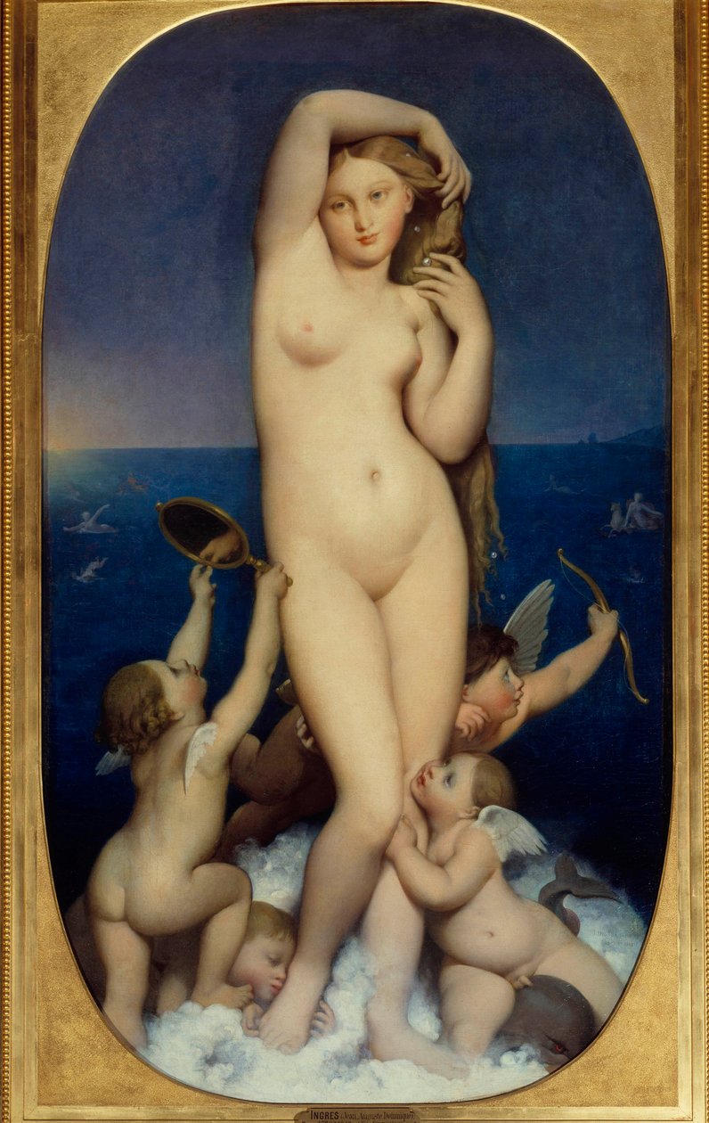 Venus Anadyomene-maleri av Jean Auguste Dominique Ingres (1780-1867) Søn fra 1800-tallet. 1,6x0,9 m Chantilly, musee Conde - Venus Anadyomene. Maleri av Jean Auguste Dominique Ingres (1780-1867) av Jean Auguste Dominique Ingres