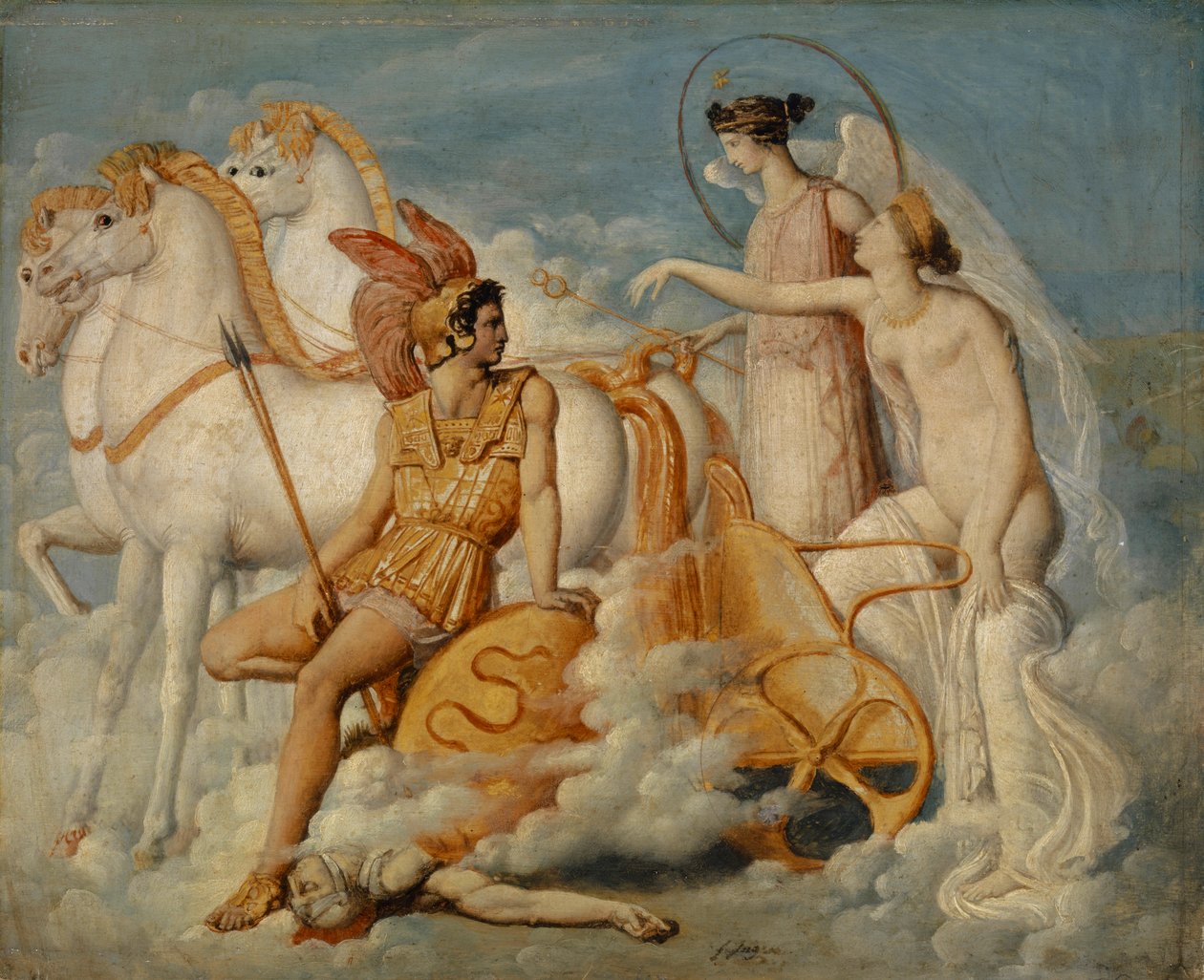 Venus, skadet av Diomedes, vender tilbake til Olympus, ca 1802. av Jean Auguste Dominique Ingres