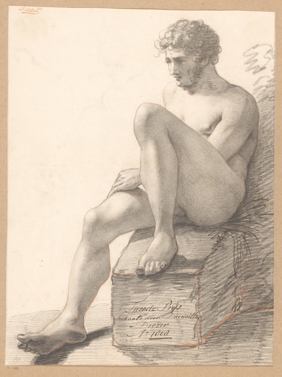 Sittende mann naken, sett forfra (2. pris 1808) av Jean Augustin Daiwaille