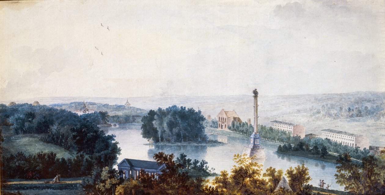"" Tsarskoye Selo. The Chesme Column"" av Jean Balthazard de la Traverse (1700-tallet), Akvarell på papir av Jean Balthazard de la Traverse