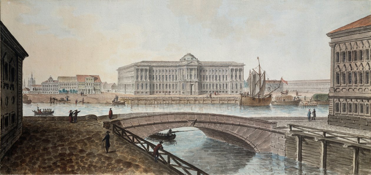 Utsikt over kunstakademiet fra Neva i St. Petersburg - Verk av Jean Balthazard de la Traverse (andre halvdel av 1700-tallet), akvarell og gouache på papir, sent i 1790, av Jean Balthazard de la Traverse