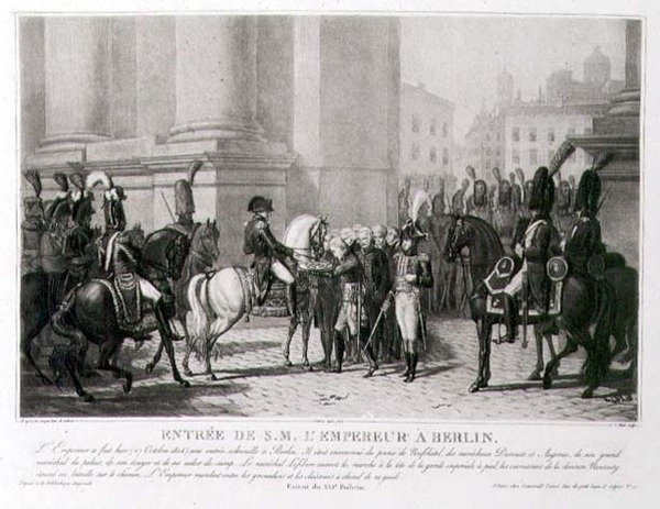Napoleons inntog i Berlin i oktober 1806, gravert av Louis Jean Allais (1762-1833) (litho) av Jean Baptiste (after) Debret