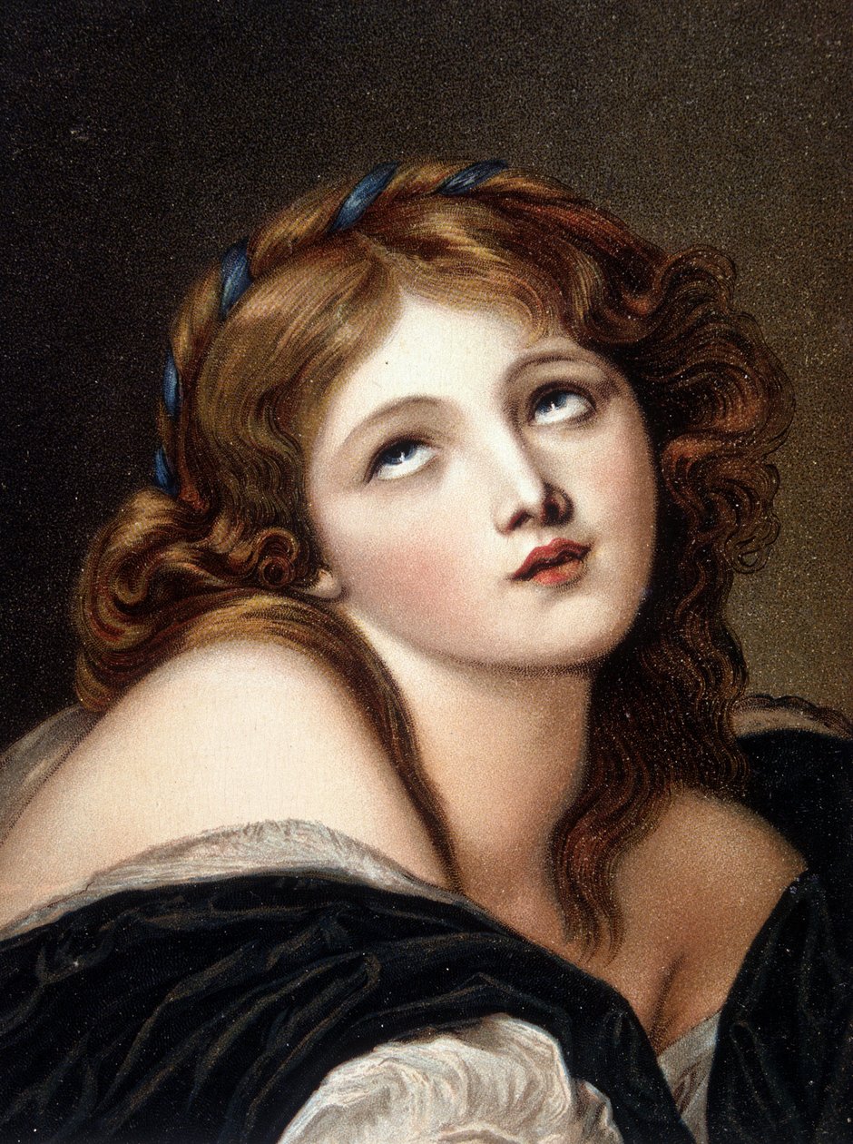 Faksimile av Greuzes verk "" Ung jente tenker"" - postkort av Jean Baptiste (after) Greuze