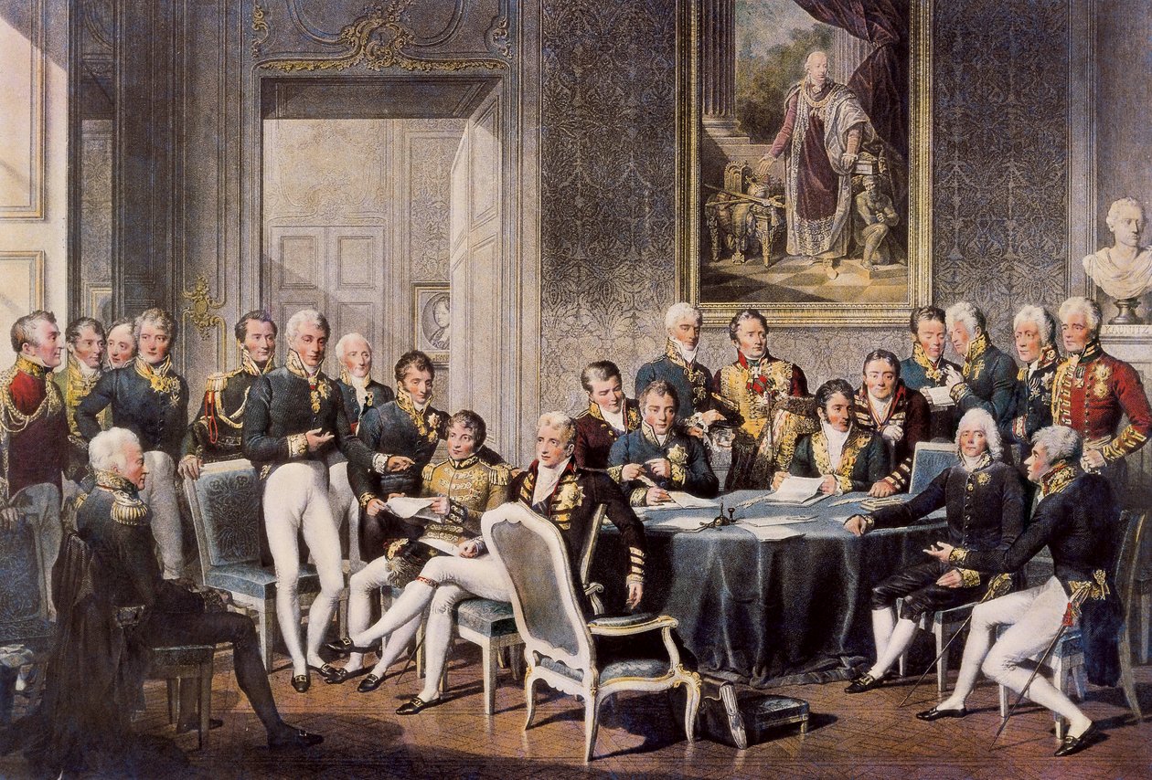 Wienerkongressen 1814 (fargegravering) av Jean Baptiste (after) Isabey