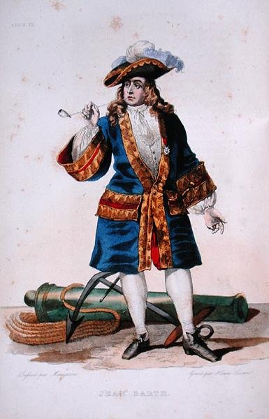 Portrett av Jean Bart (1651-1702) ca. 1830 (farget gravering) av Jean Baptiste (after) Mauzaisse