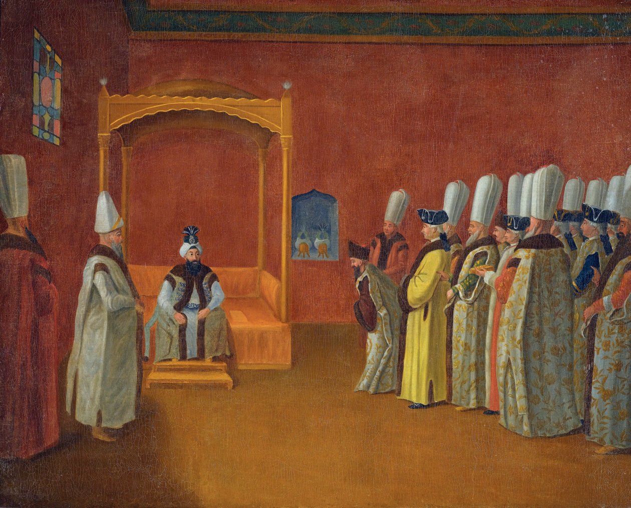 Sultan Ahmed III (Ahmet III) (1673-1736) Mottar en europeisk ambassadørdelegasjon ved Topkapi-palasset par Vanmour (Van Mour), Jean-Baptiste av Jean Baptiste (circle of) Vanmour