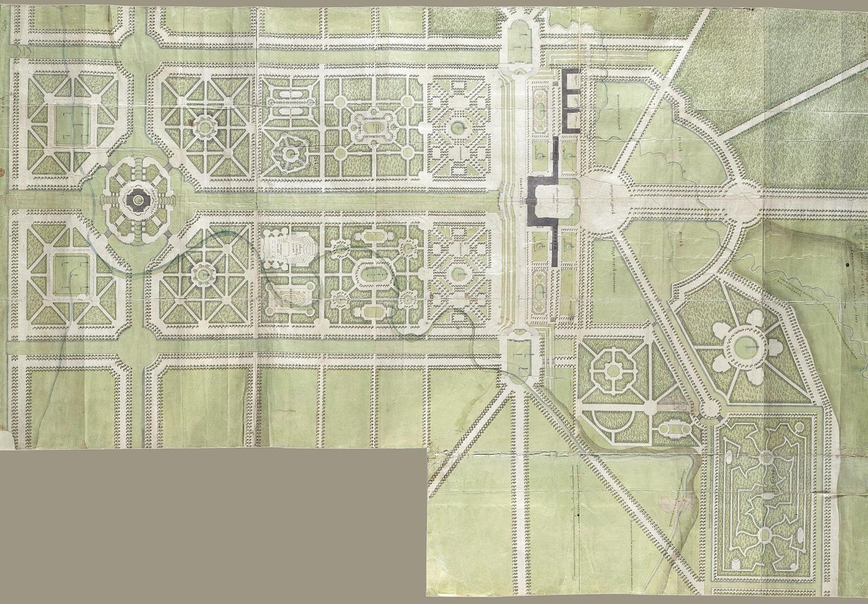 Design for Strelna-palasset og parken, 1717 av Jean Baptiste Alexandre Le Blond