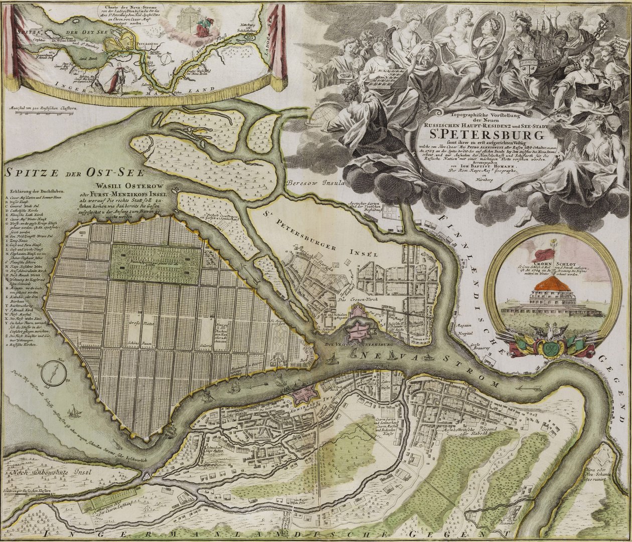Kart over Petersburg St Petersburg masterplan av Jean Baptiste Alexandre Le Blond
