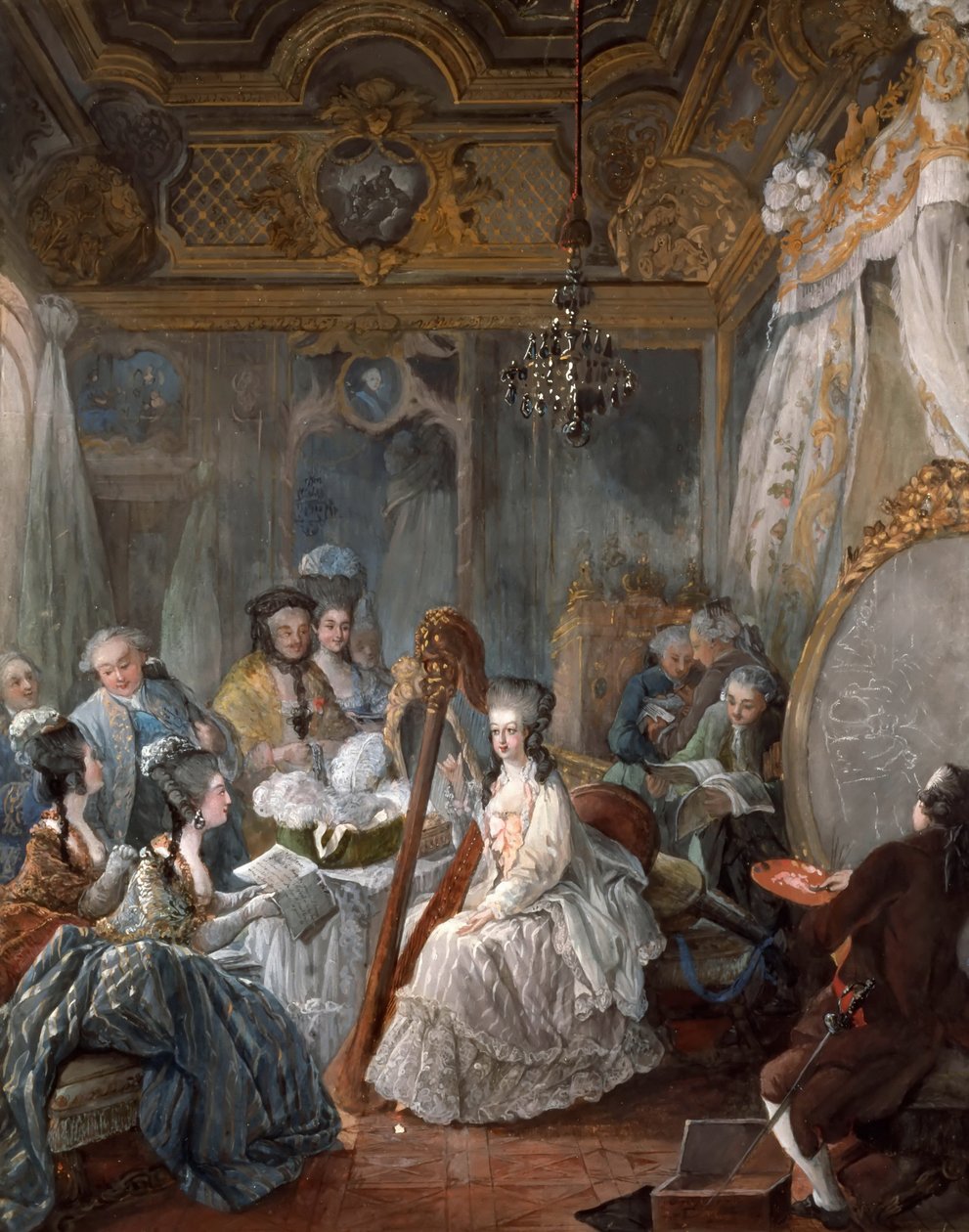 Marie Antoinette spiller harpe av Jean Baptiste André Gautier Dagoty