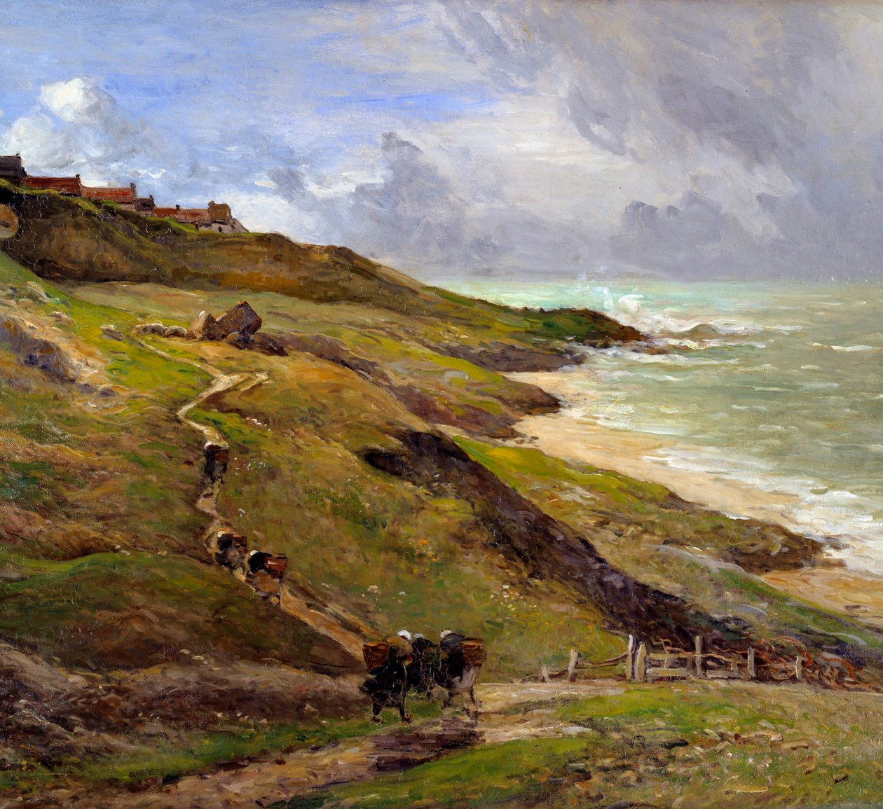 Bergartene i Equihen Landscape of the Breton Coast. Detalj. Maleri av Antoine Guillemet (1843-1918) 1910 Rouen Musee des Beaux Arts av Jean Baptiste Antoine Guillemet