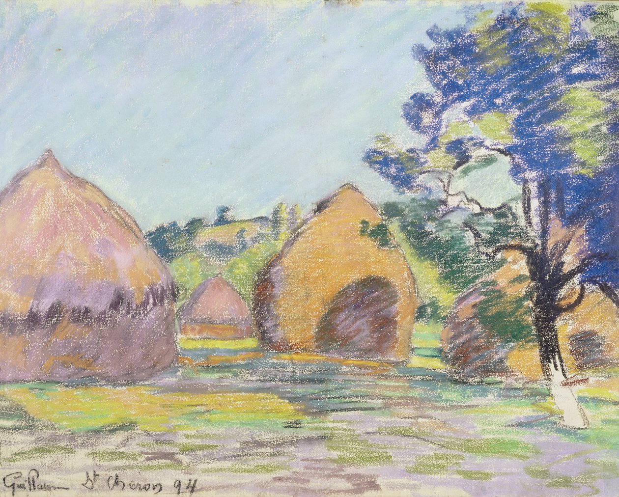 Høystakker ved Saint-Cheron (pastell på papir) av Jean Baptiste Armand Guillaumin