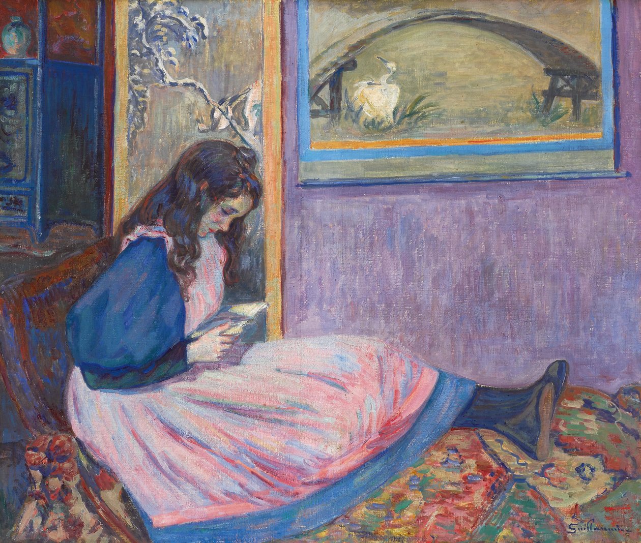 Foredrag - Lesing, av Guillaumin, Armand (1841-1927). Gouache og Tempera på lerret, ca 1890-1895. Mål: 60x73 cm. Privat samling av Jean Baptiste Armand Guillaumin