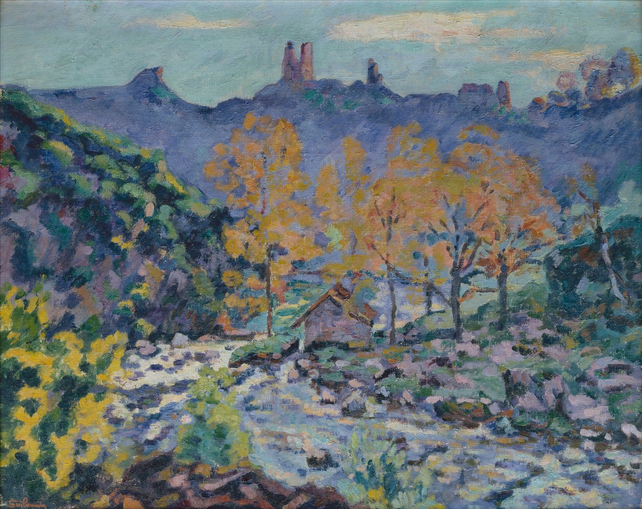The Mill of Brigand and the Ruins of Crozant Castle, Creuse, ca. 1900 (olje på lerret) av Jean Baptiste Armand Guillaumin