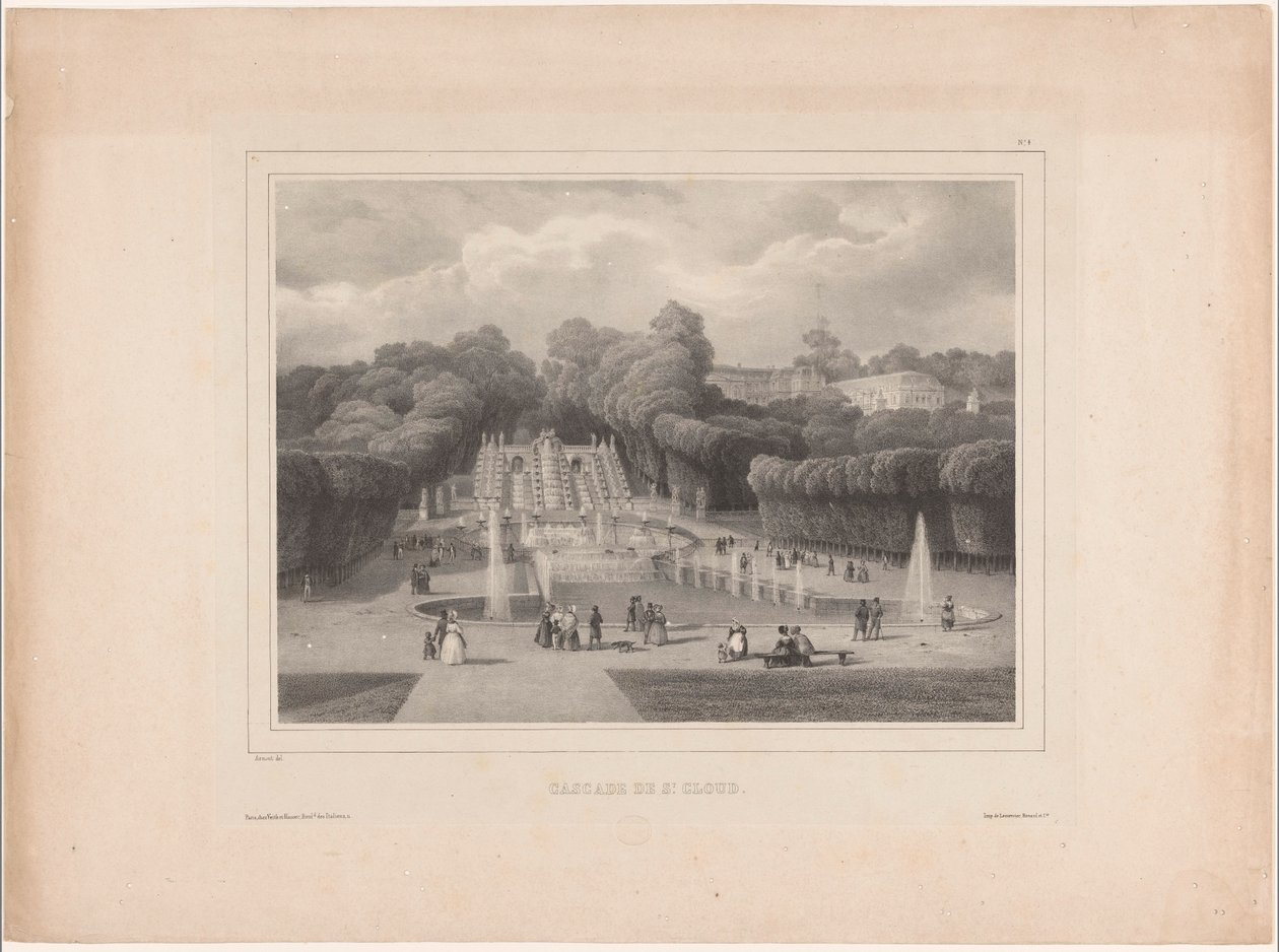 Fontene ved Château de Saint-Cloud Cascade de St. Cloud (tittel på objekt) Flott utsikt over Paris (serietittel) av Jean Baptiste Arnout