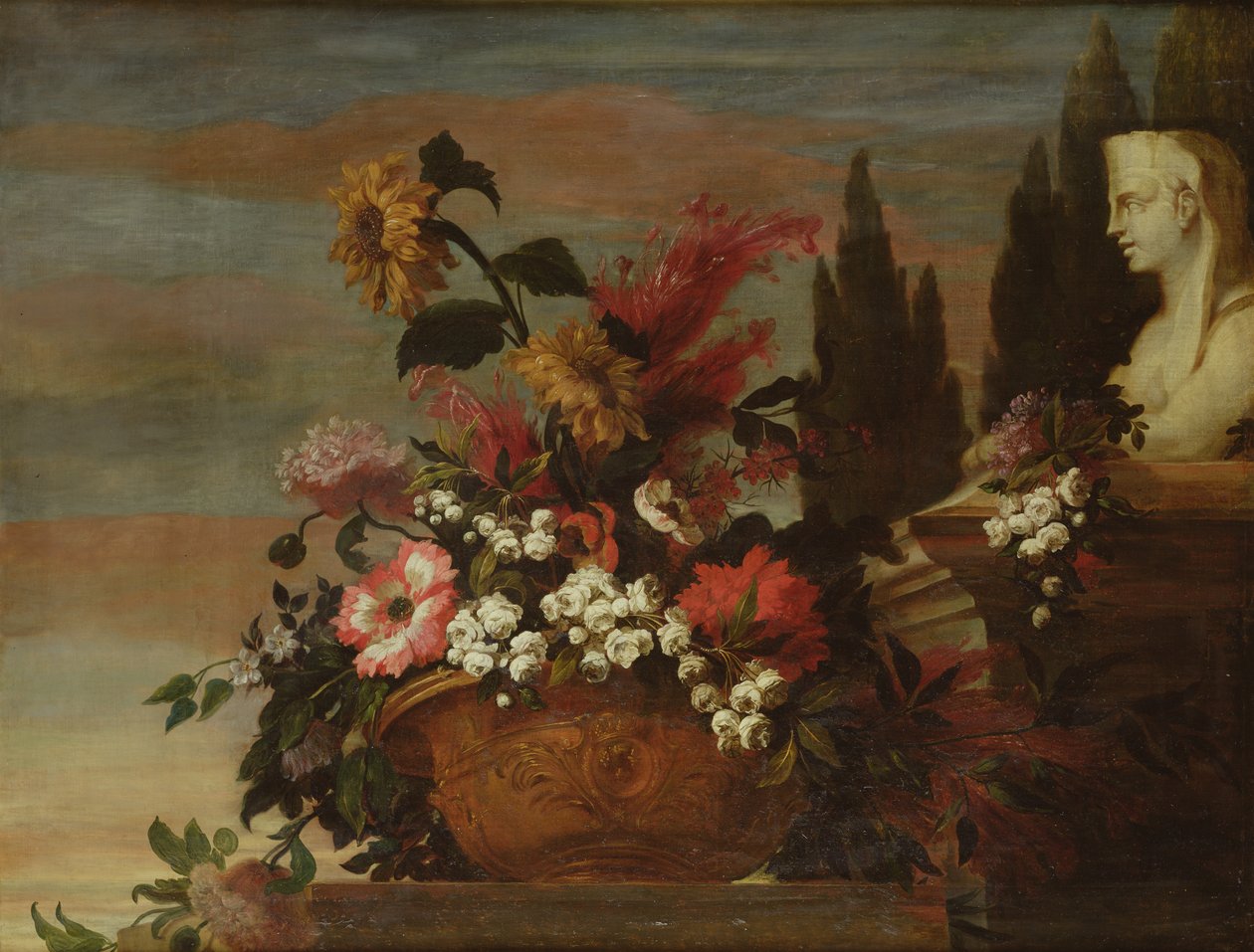 Blomster i et basseng og en sfinks av Jean Baptiste Belin de Fontenay