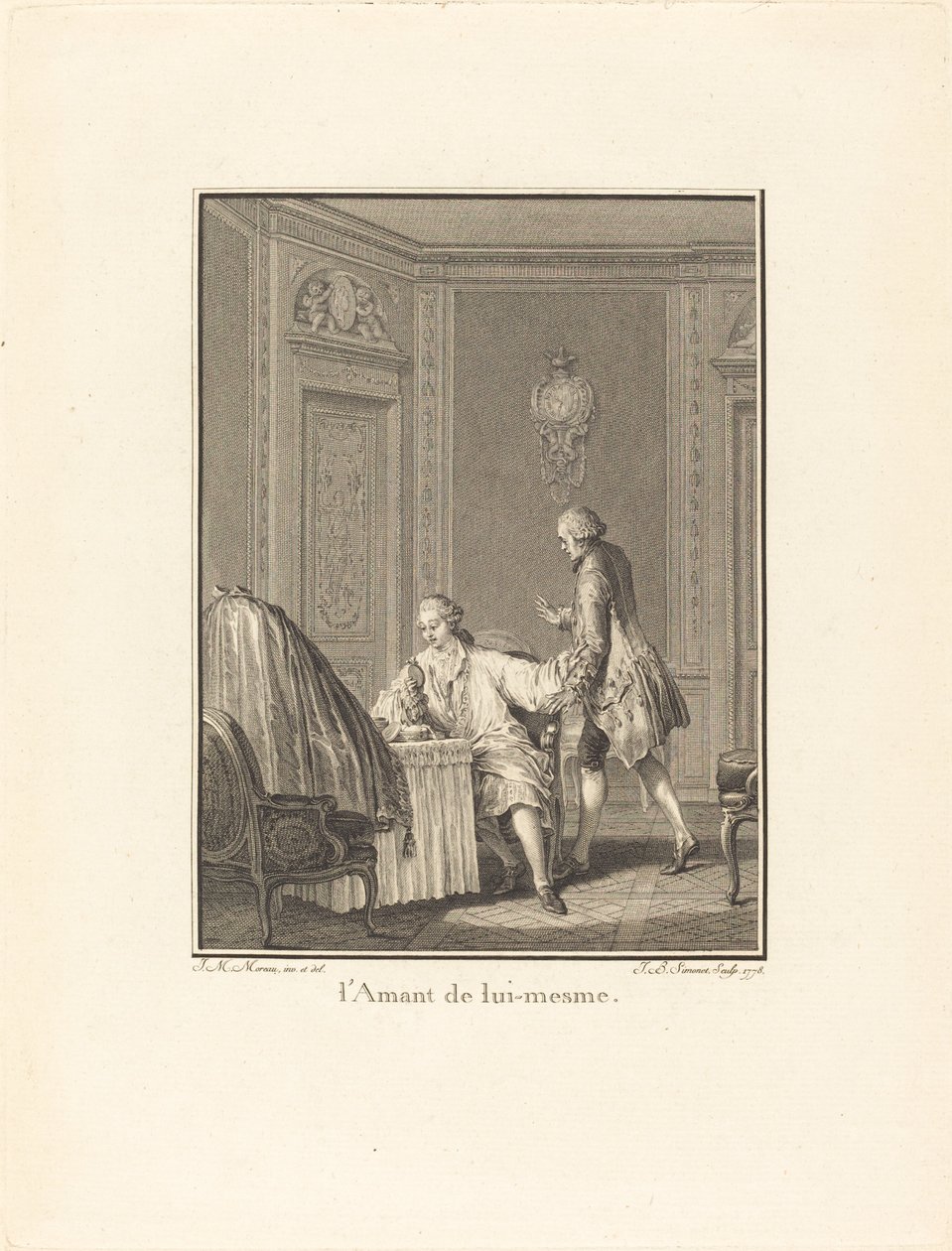 Elskeren av seg selv av Jean Baptiste Blaise Simonet after Jean Michel Moreau