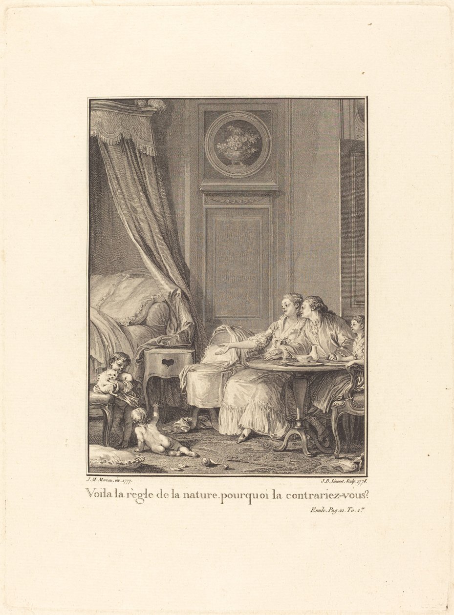 Dette er naturregelen, hvorfor bryter du den? av Jean Baptiste Blaise Simonet after Jean Michel Moreau