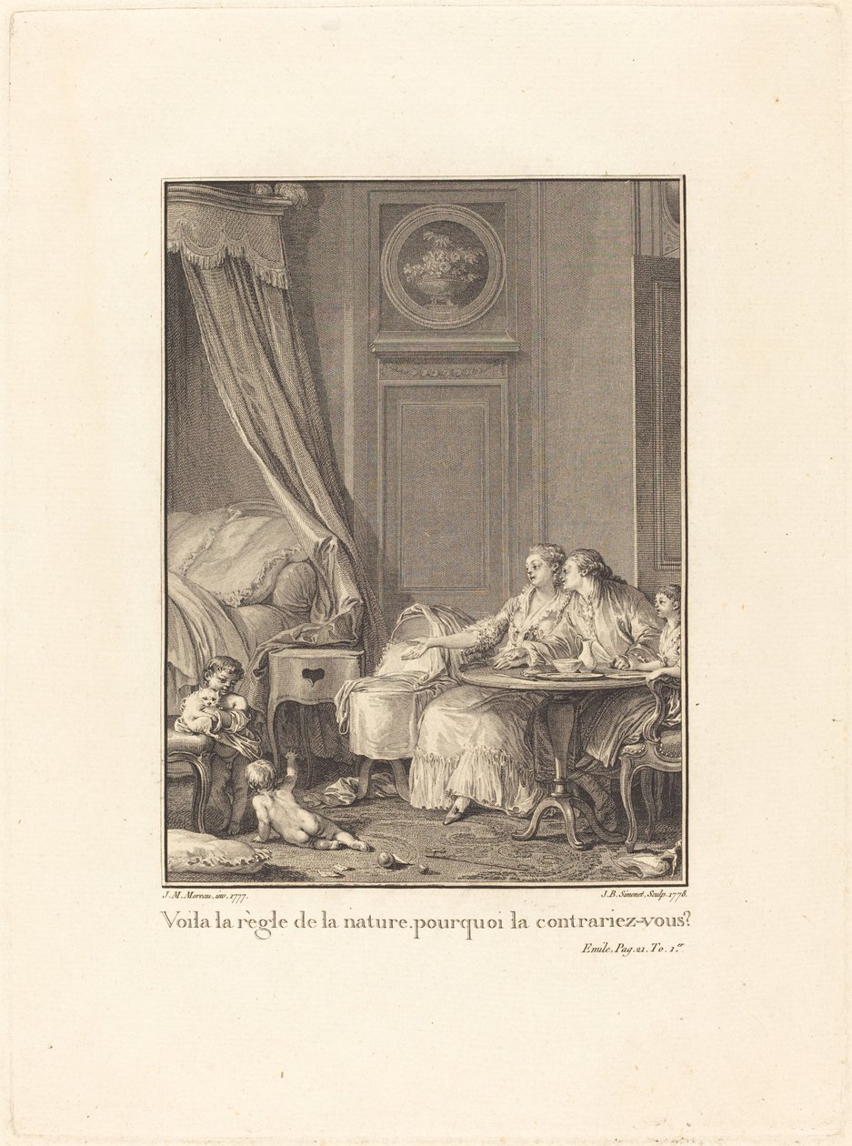 Dette er naturregelen, hvorfor bryter du den? av Jean Baptiste Blaise Simonet after Jean Michel Moreau