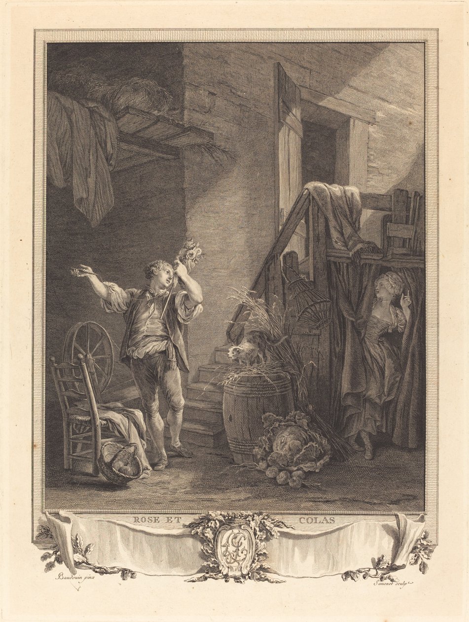 Rose og Colas av Jean Baptiste Blaise Simonet after Pierre Antoine Baudouin