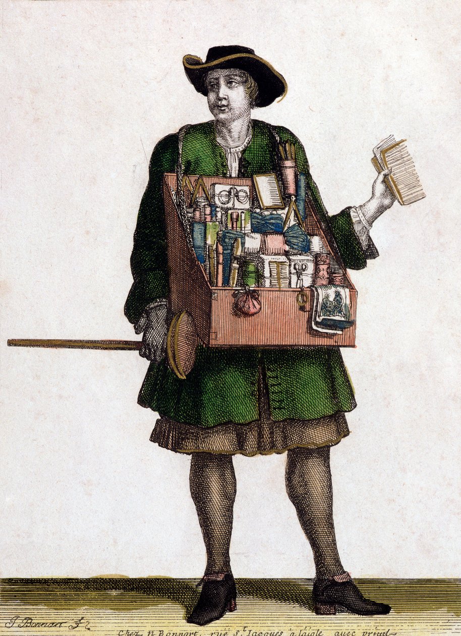 The Haberdasher (fargegravering) av Jean Baptiste Bonnart