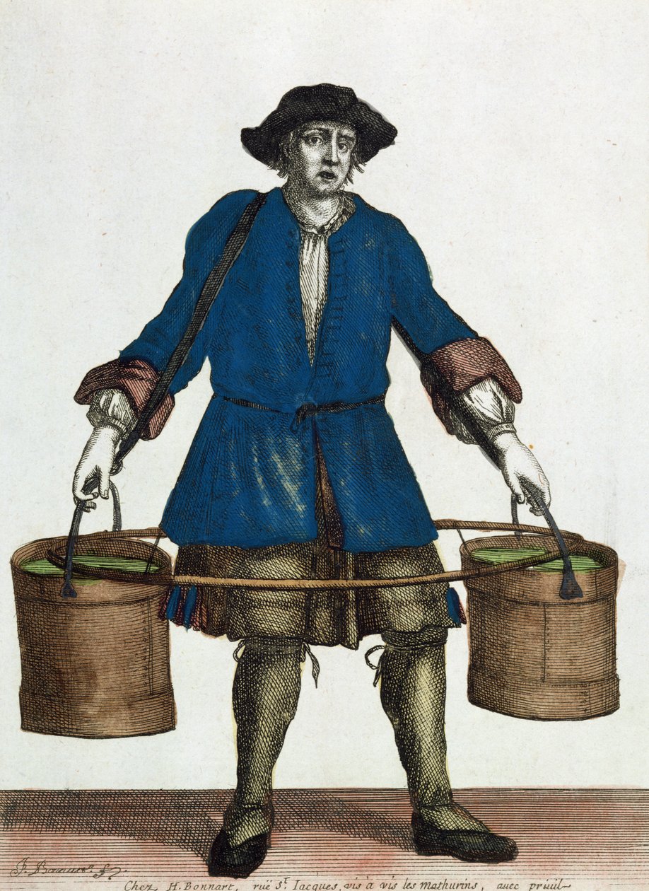The Water Carrier, sent på 1700-tallet (fargegravering) av Jean Baptiste Bonnart