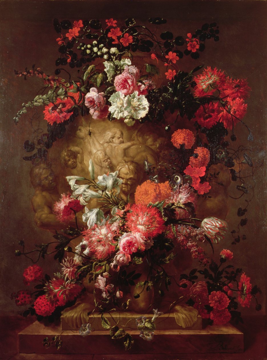 Blomster rundt en stor urne av Jean Baptiste Bosschaert