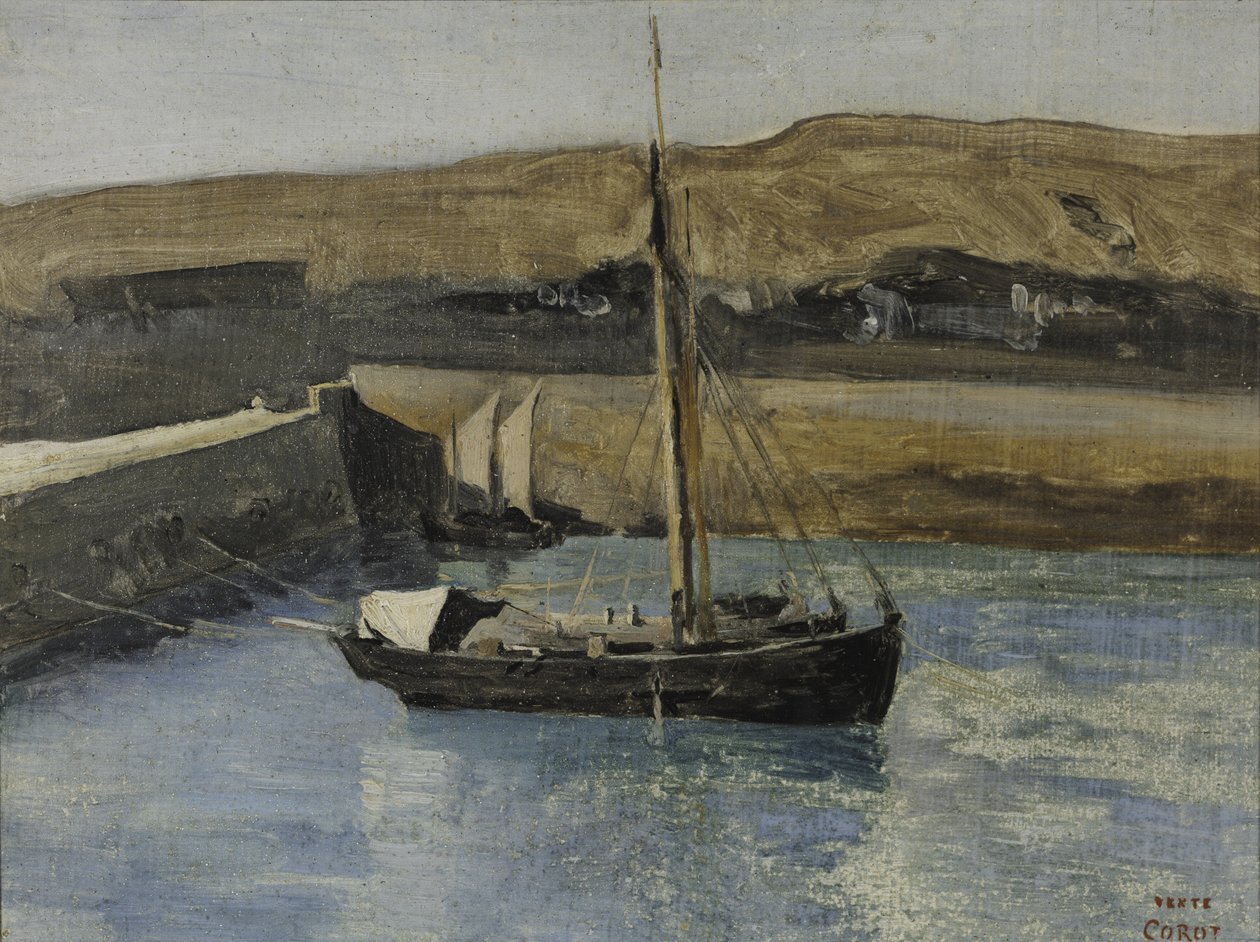 A Fishing Boat, Honfleur, ca. 1830 (olje på papir) av Jean Baptiste Camille Corot