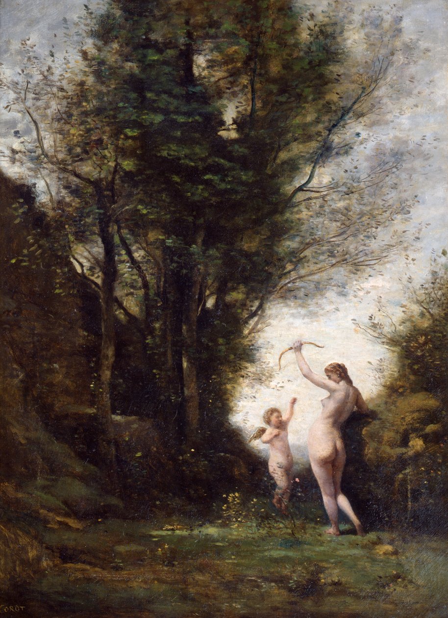 En nymfe som leker med Amor, 1857 av Jean Baptiste Camille Corot