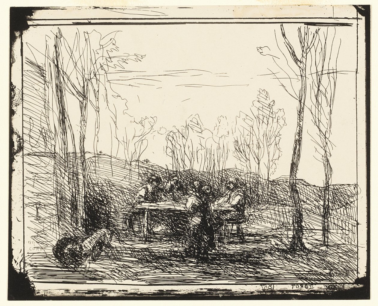 En piknik i lysningen av Jean Baptiste Camille Corot