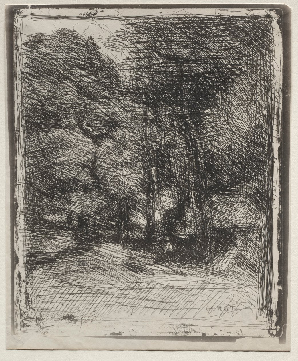A Souvenir of the Bas-Bréau, originalt inntrykk 1858, trykt i 1921. av Jean Baptiste Camille Corot
