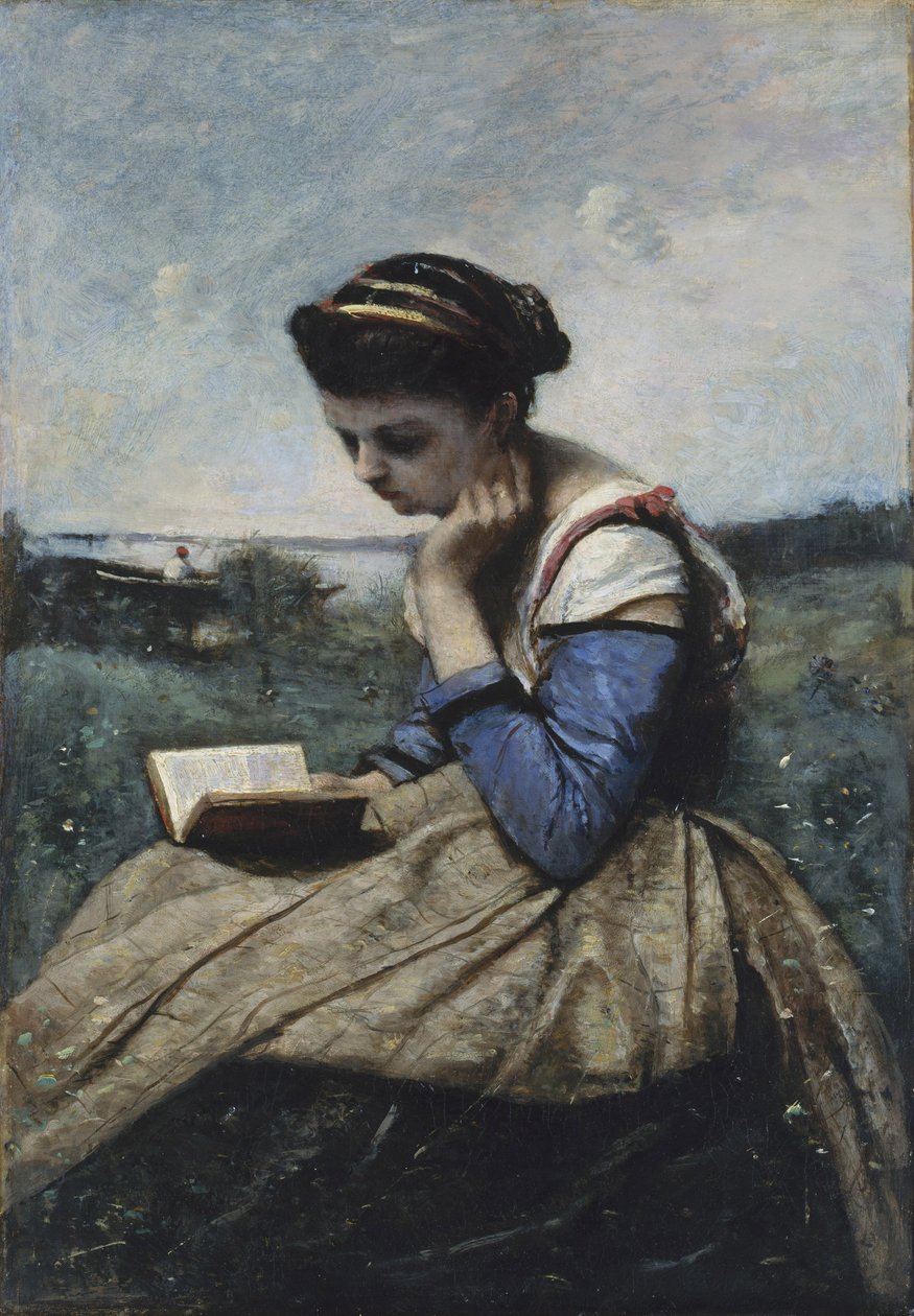 En kvinne som leser av Jean Baptiste Camille Corot