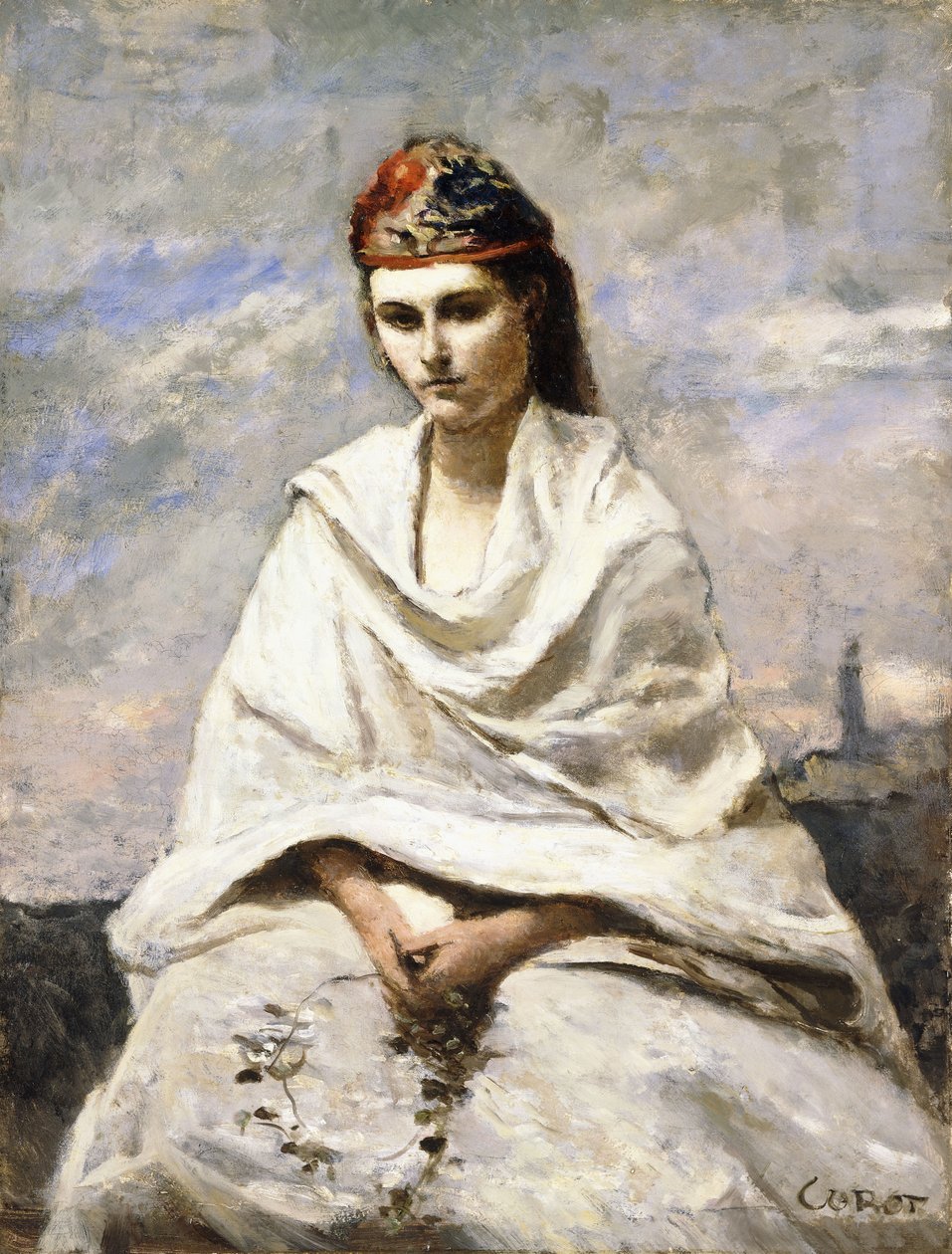 En ung greker med et hvitt sjal, ca. 1868-70 av Jean Baptiste Camille Corot