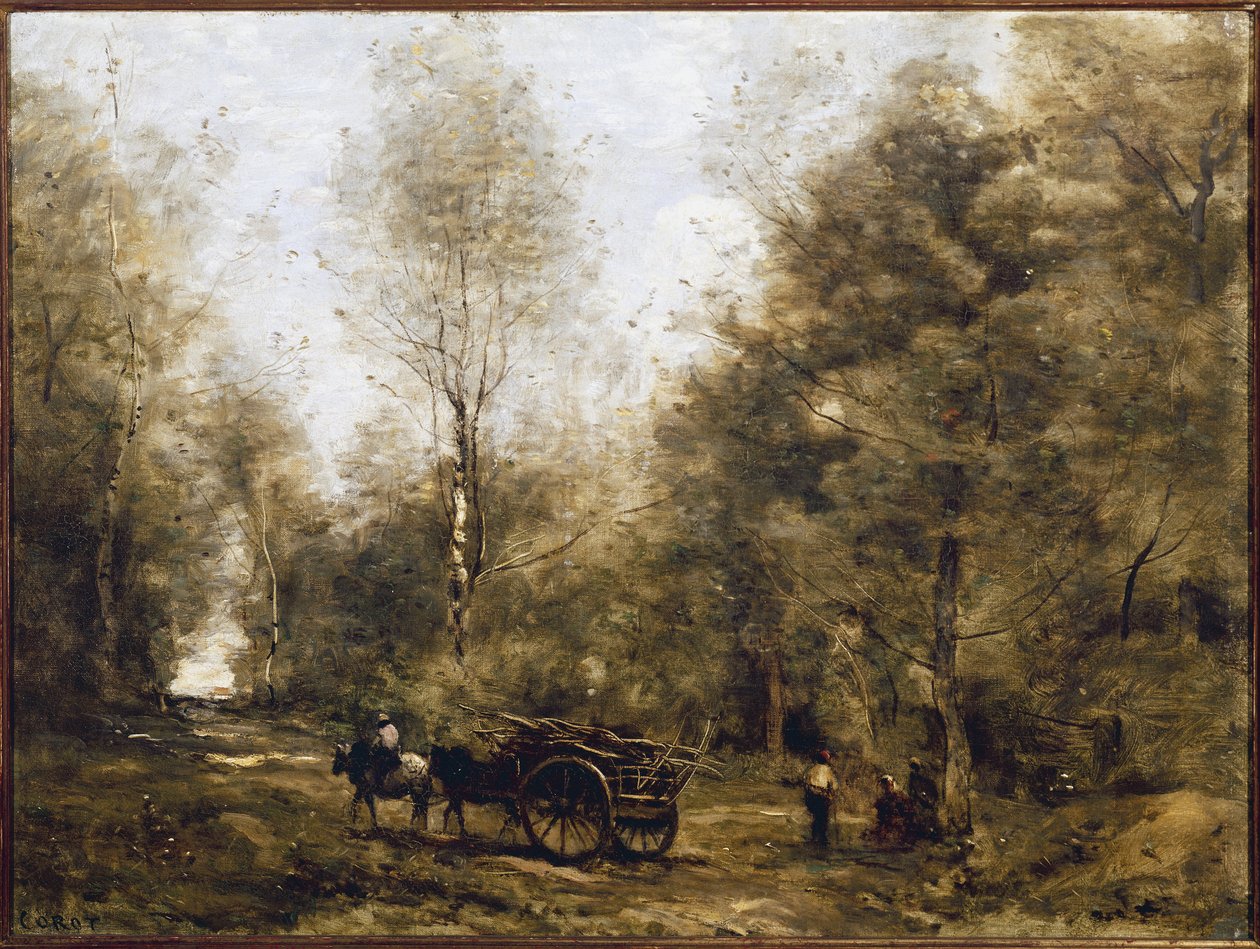 En sti i skogen til Wagnonville (olje på lerret av Jean Baptiste Camille Corot