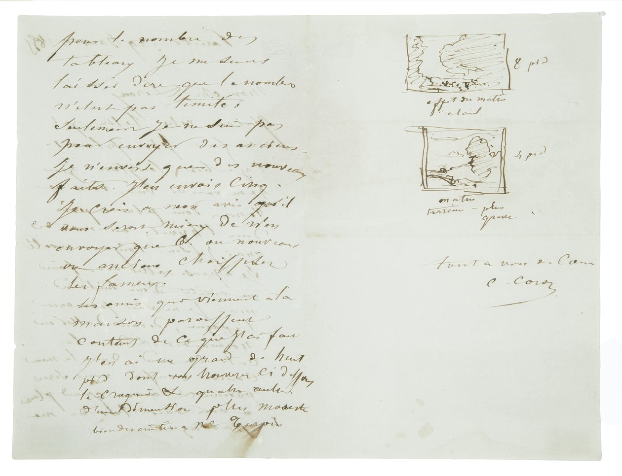 Autografbrev til landskapsmaler og politiker Charles Le Roux, Paris, 29. januar 1855 av Jean Baptiste Camille Corot