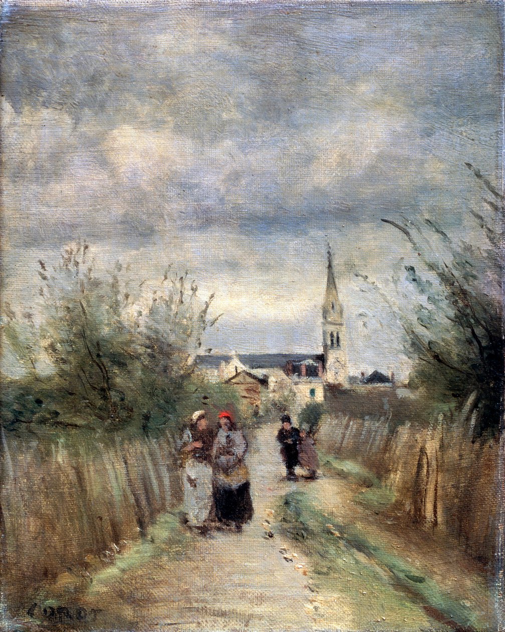 Klokketårn i Argenteuil Road to the Church, 1870-tallet. av Jean Baptiste Camille Corot