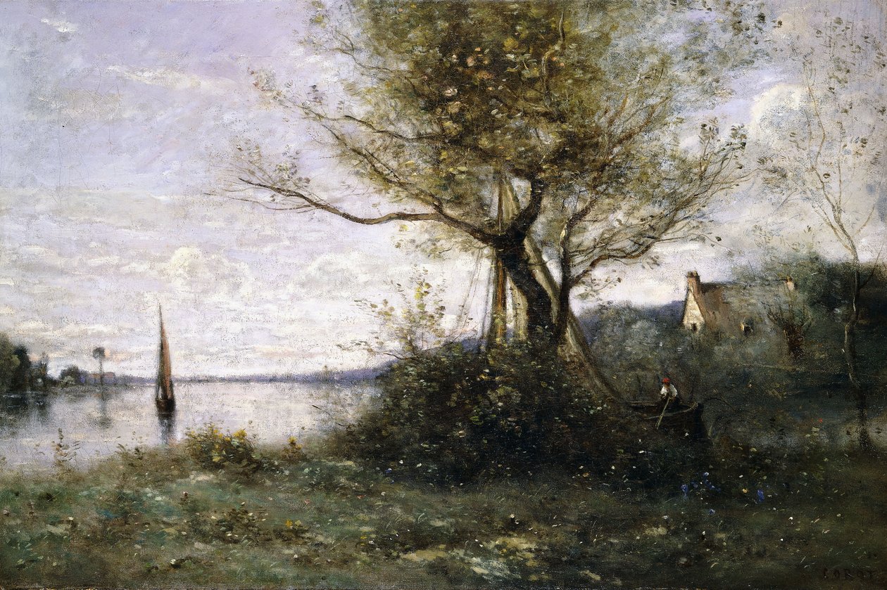 Båt på kanten av øya, av Jean Baptiste Camille Corot
