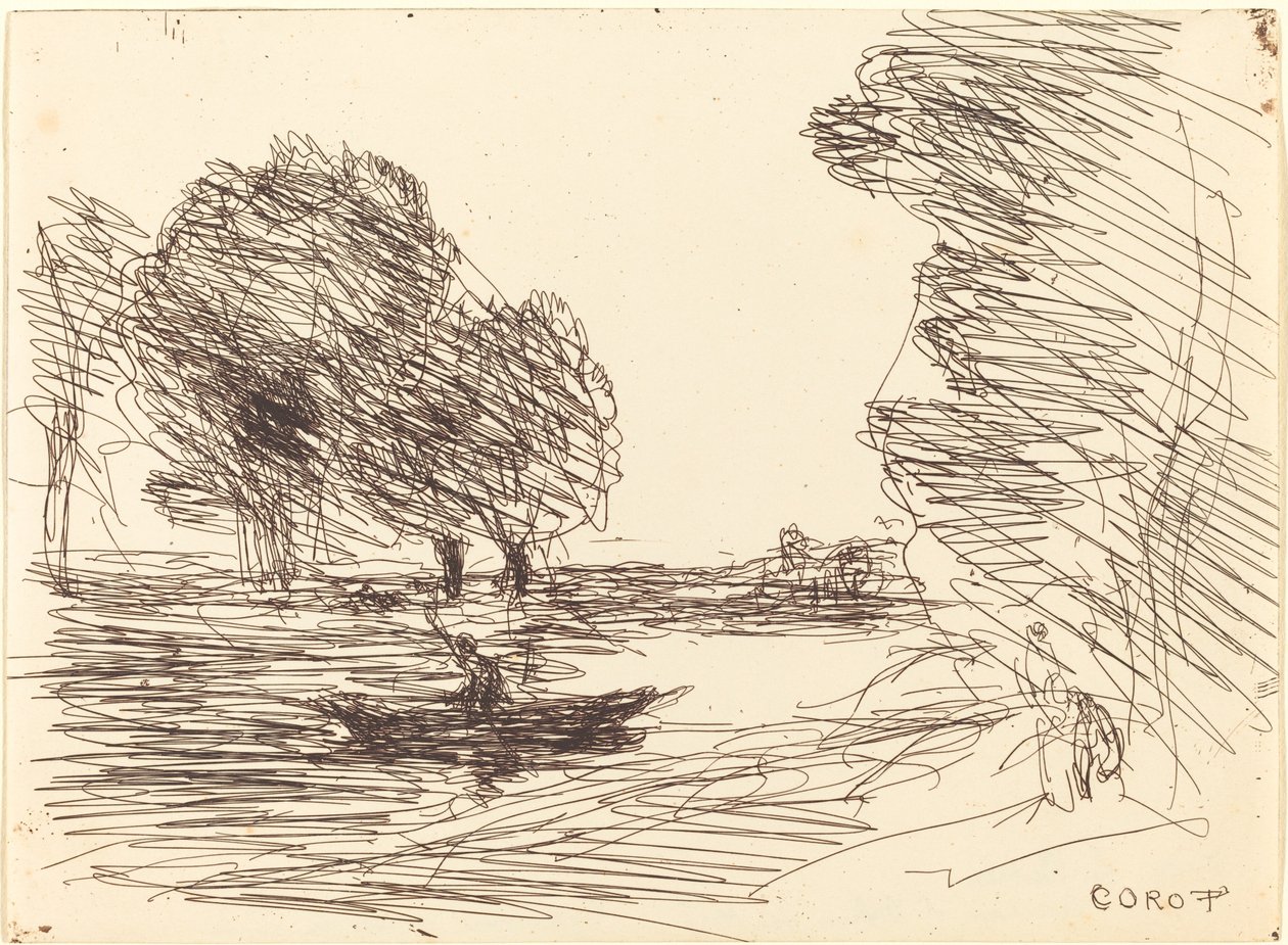 Båtmann Le Batelier, 1874. av Jean Baptiste Camille Corot