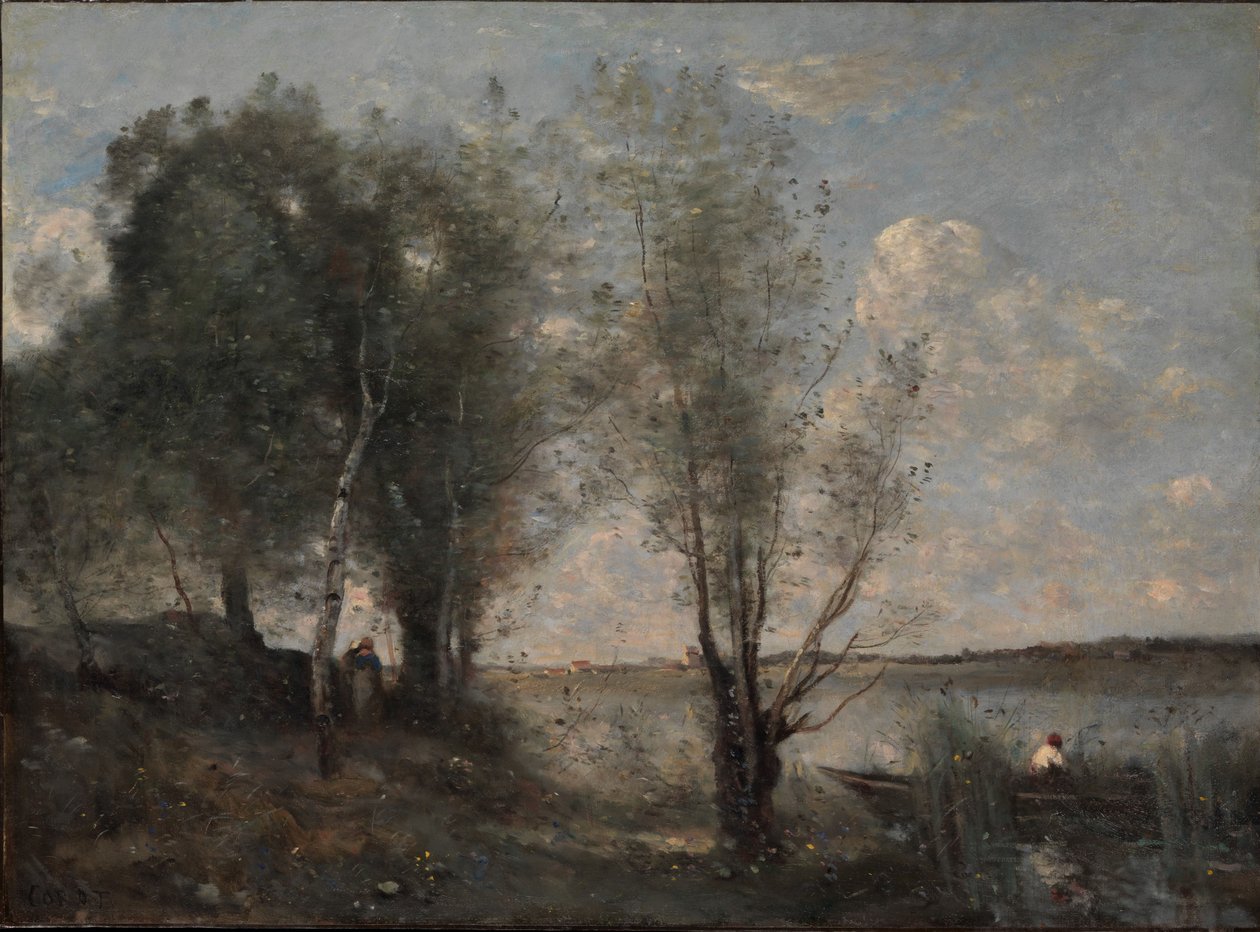 Båtsmann blant rørene, ca. 1865 av Jean Baptiste Camille Corot
