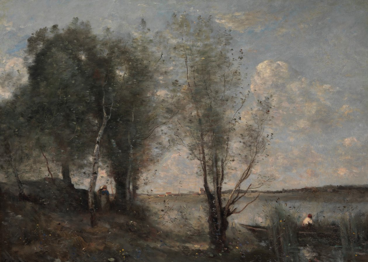 Båtmann blant rørene, ca. 1865. av Jean Baptiste Camille Corot